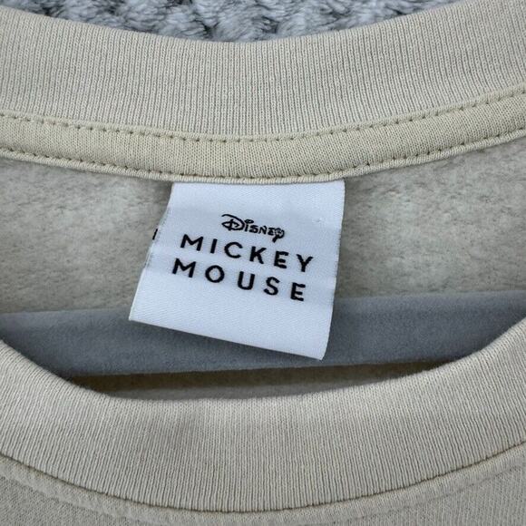 Disney Sweater Womens XXL Cream Mickey Embroidered Crew Neck Plush Lining - Picture 3 of 11